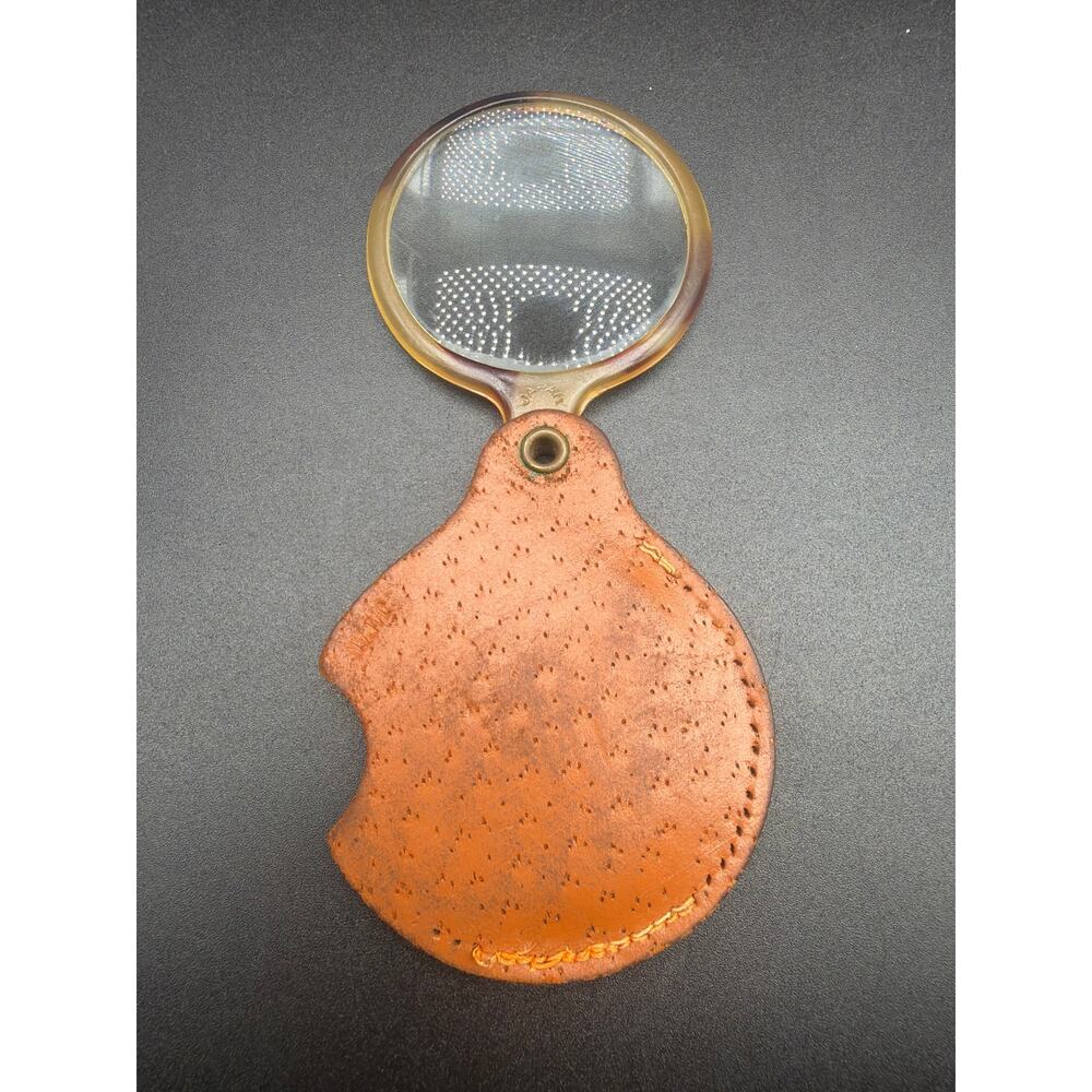 Vintage Leather Folding Magnifying Glass Pocket Loupe Purse Magnifier